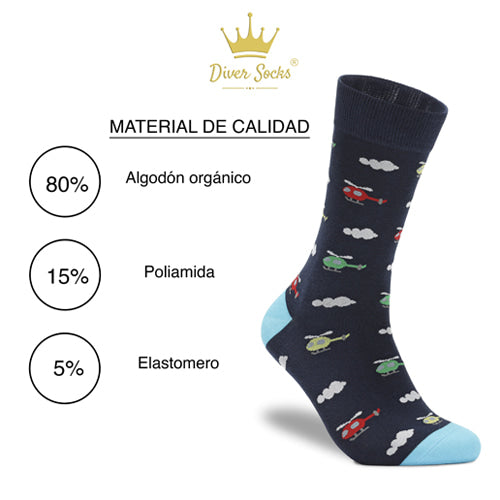 Calcetines Divertidos Helicópteros Azul Oscuro