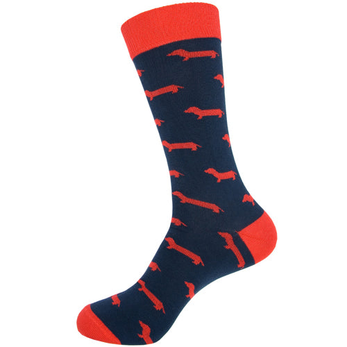 Calcetines con dibujos de perros rojos