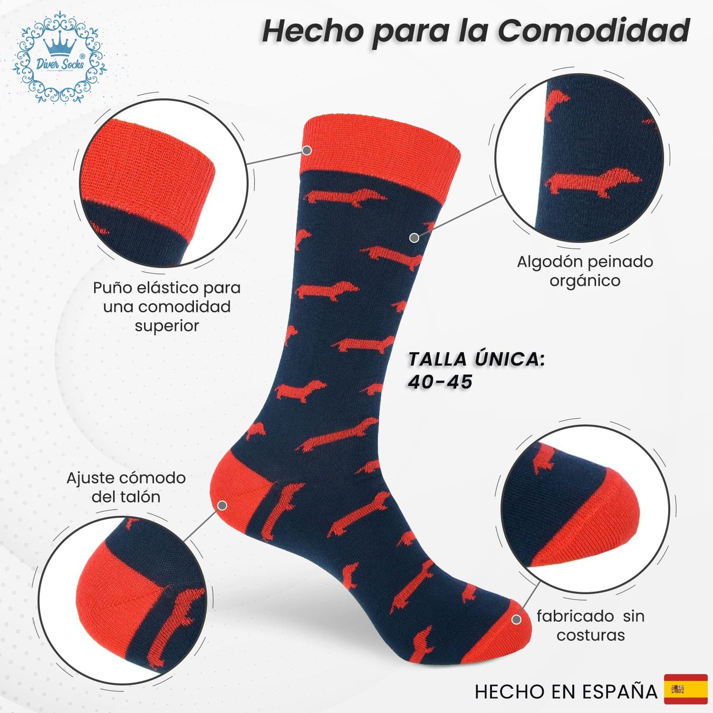 Calcetines con dibujos de perros rojos