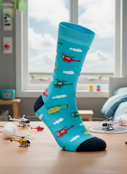 Calcetines Divertidos Helicópteros Azul Claro