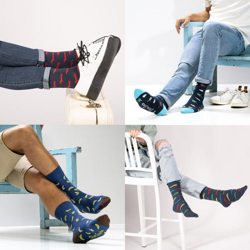 Pack Calcetines Divertidos Perros Rojos + Helicópteros + Plátanos + Coches