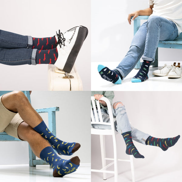 Pack Calcetines Divertidos Perros Rojos + Helicópteros + Plátanos + Coches