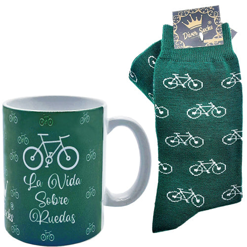 Pack de Taza más Calcetines Verdes con Bicicleta