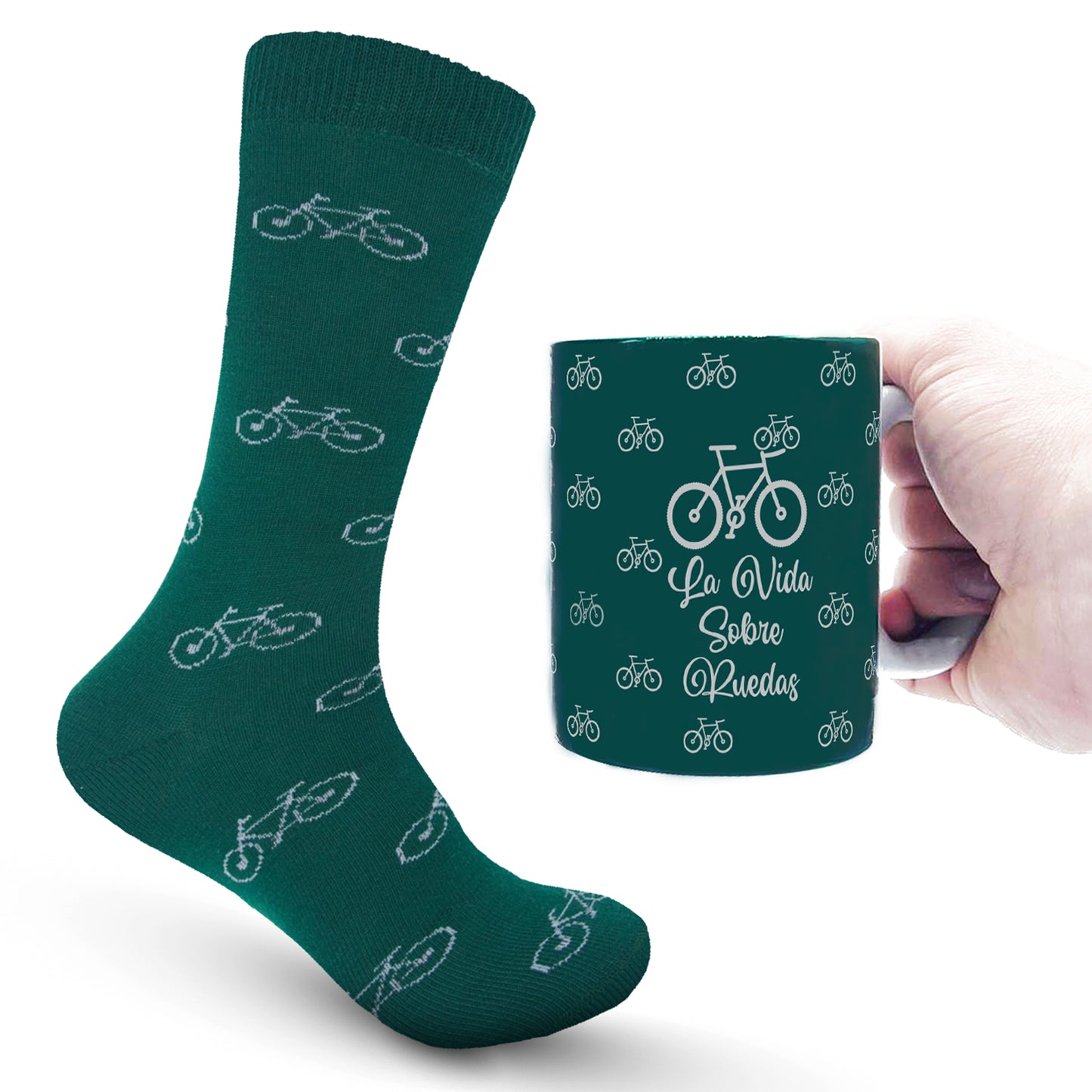 Pack de Taza más Calcetines Verdes con Bicicleta