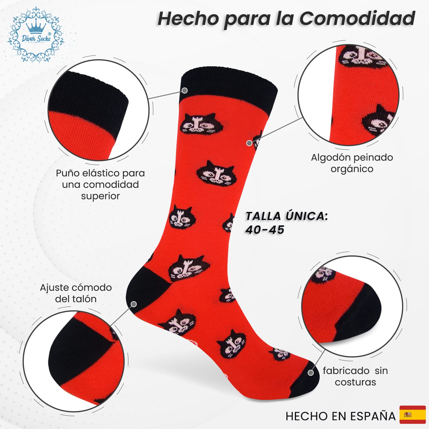 Calcetines divertidos para hombre tripulación gatos espaciales talla 6-12,5